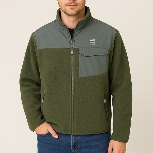 Lands’ End Men’s Medium Green Fleece Jacket with Nylon Shoulder Panels - Picture 6 of 6